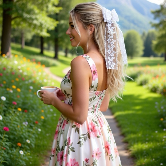 Elegant White Embroidered Lace Hair Bow clip . Handmade and NWOT - Picture 4 of 10